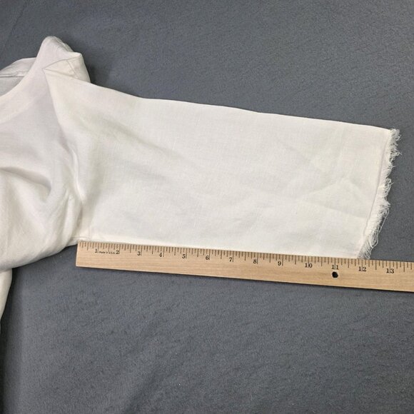 Toofan Linen Shirt Women M White Linen 3/4 Sleeve Raw Hem Pocket Boho Minimalist - Picture 8 of 10